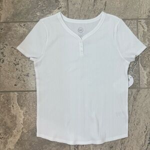 NWT Size XL (14-16) Wonder Nation White Ribbed Henley T-Shirt